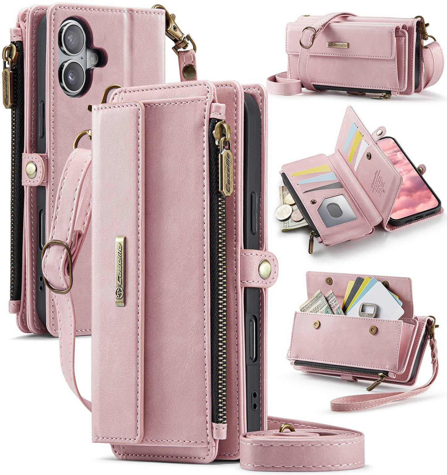 New RFID Blocking Zipper Wallet Supports Wireless Charging with Long and Short Lanyard Leather Phone Case for iPhone Air/17/17 Pro/17 Pro Max