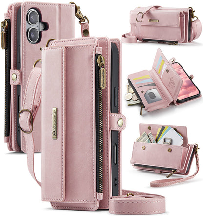 New RFID Blocking Zipper Wallet Supports Wireless Charging with Long and Short Lanyard Leather Phone Case for iPhone Air/17/17 Pro/17 Pro Max