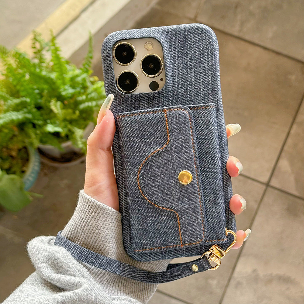 New Card Holder Denim Pattern Phone Case for iPhone 16 Pro Max