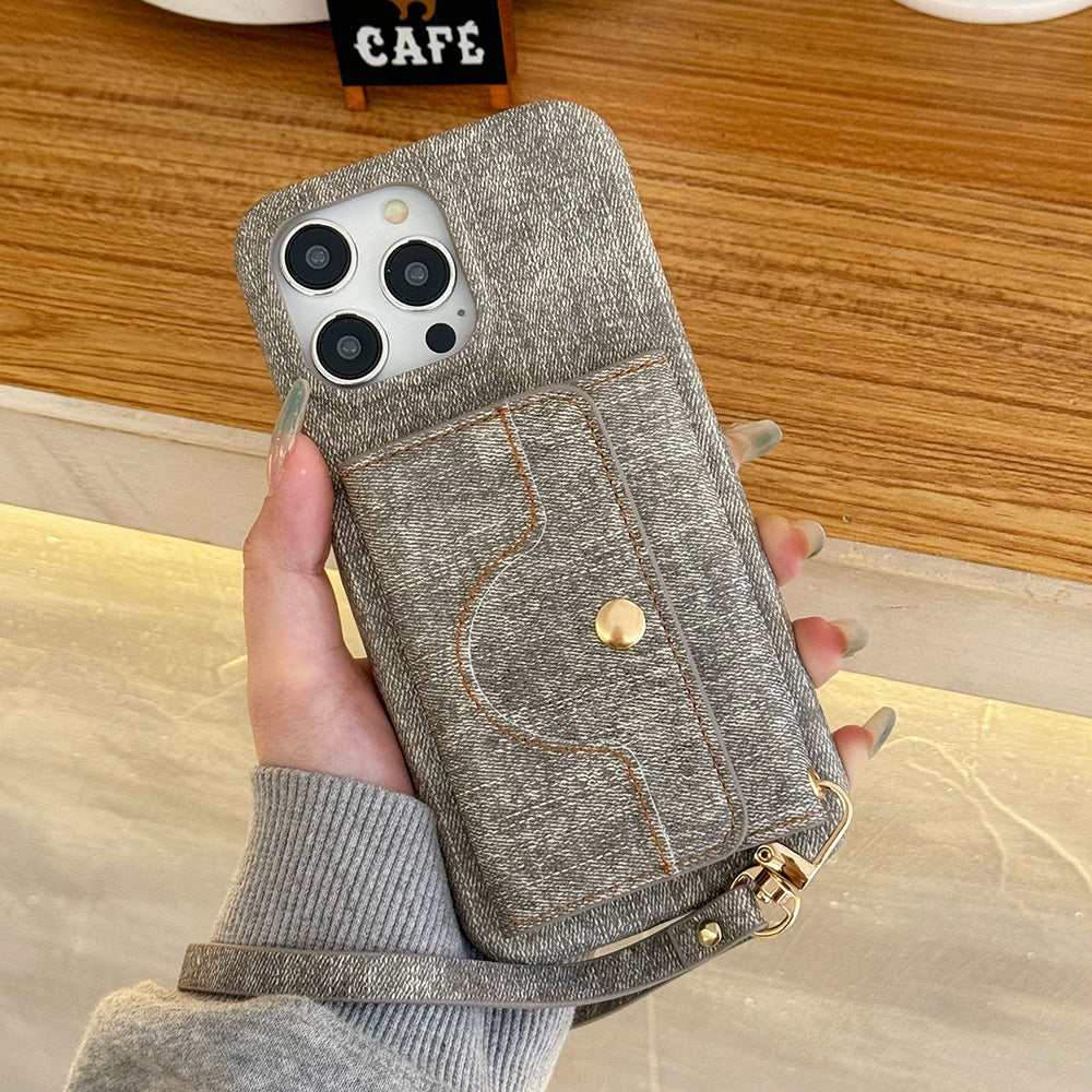 New Card Holder Denim Pattern Phone Case for iPhone 16 Pro Max