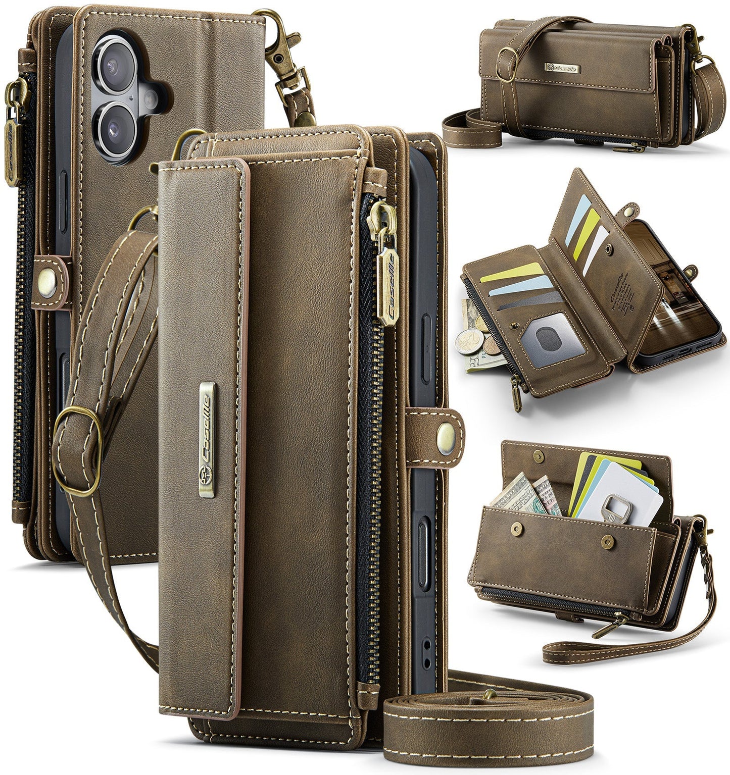 New RFID Blocking Zipper Wallet Supports Wireless Charging with Long and Short Lanyard Leather Phone Case for iPhone Air/17/17 Pro/17 Pro Max
