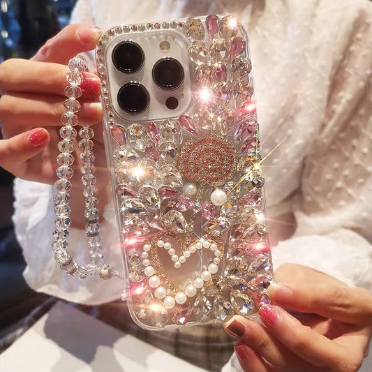 New Bling Rhinestones Pearl Lanyard Phone Case for iPhone 16 Pro Max