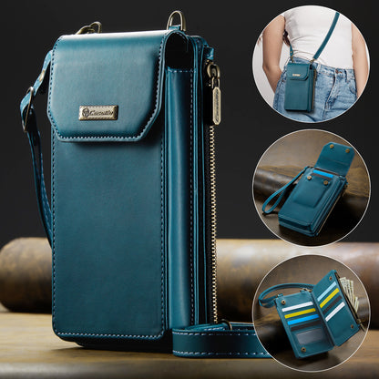 New RFID Blocking Zipper Wallet Leather Phone Case with Lanyard for Women