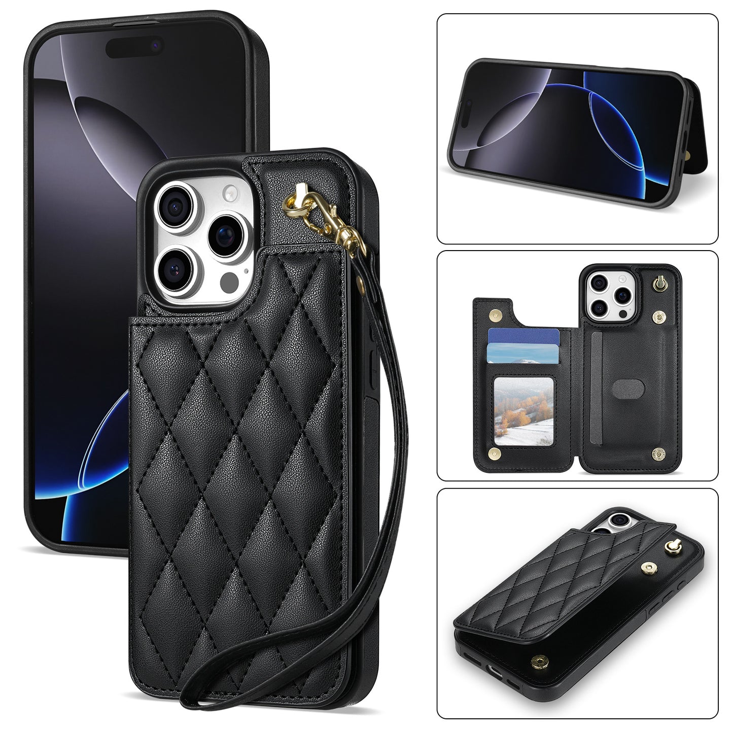 New Wallet Leather Phone Case with Lanyard for iPhone