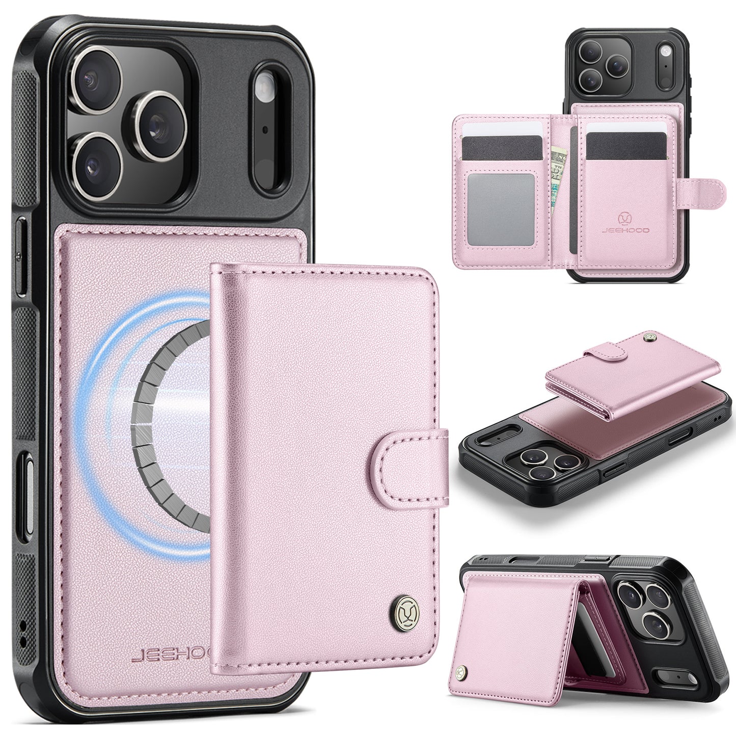 New 2-IN-1 RFID Blocking Card Holder Leather Phone Case for iPhone Air/17/17 Pro/17 Pro Max