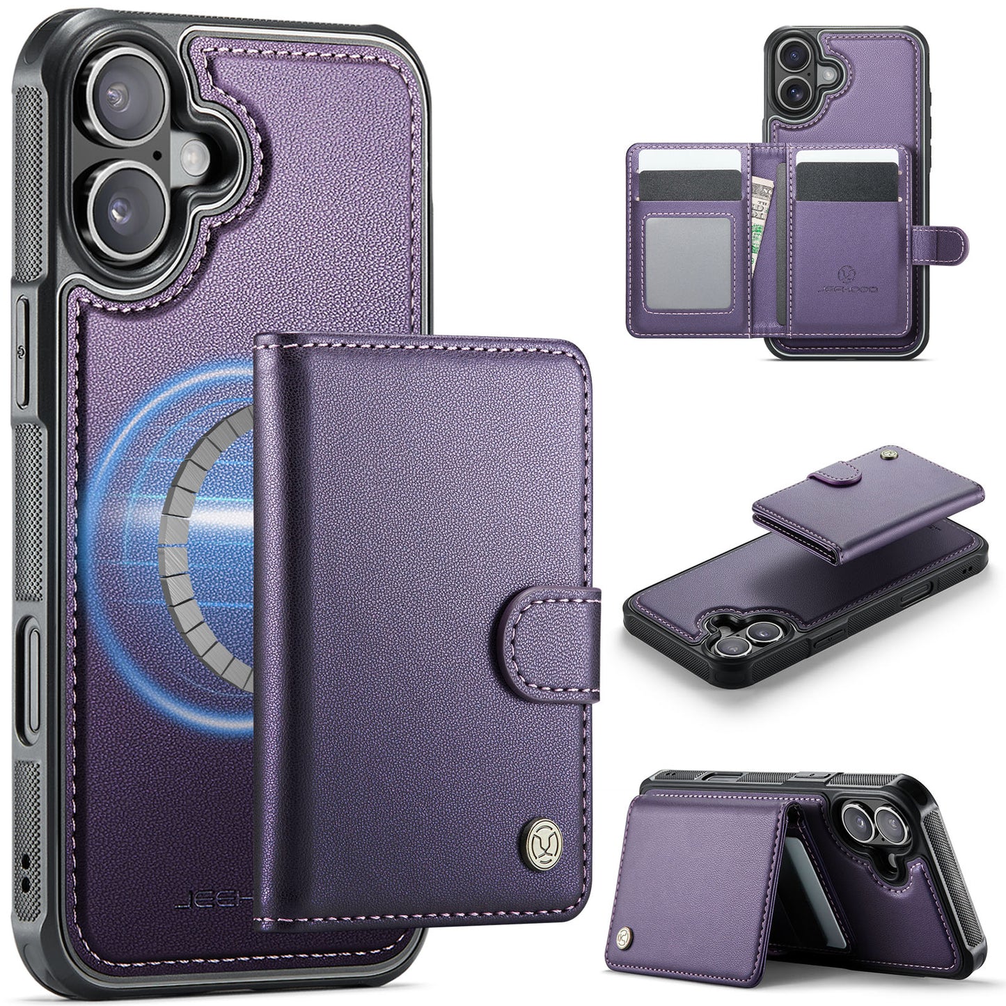 New 2-IN-1 RFID Blocking Card Holder Leather Phone Case for iPhone Air/17/17 Pro/17 Pro Max