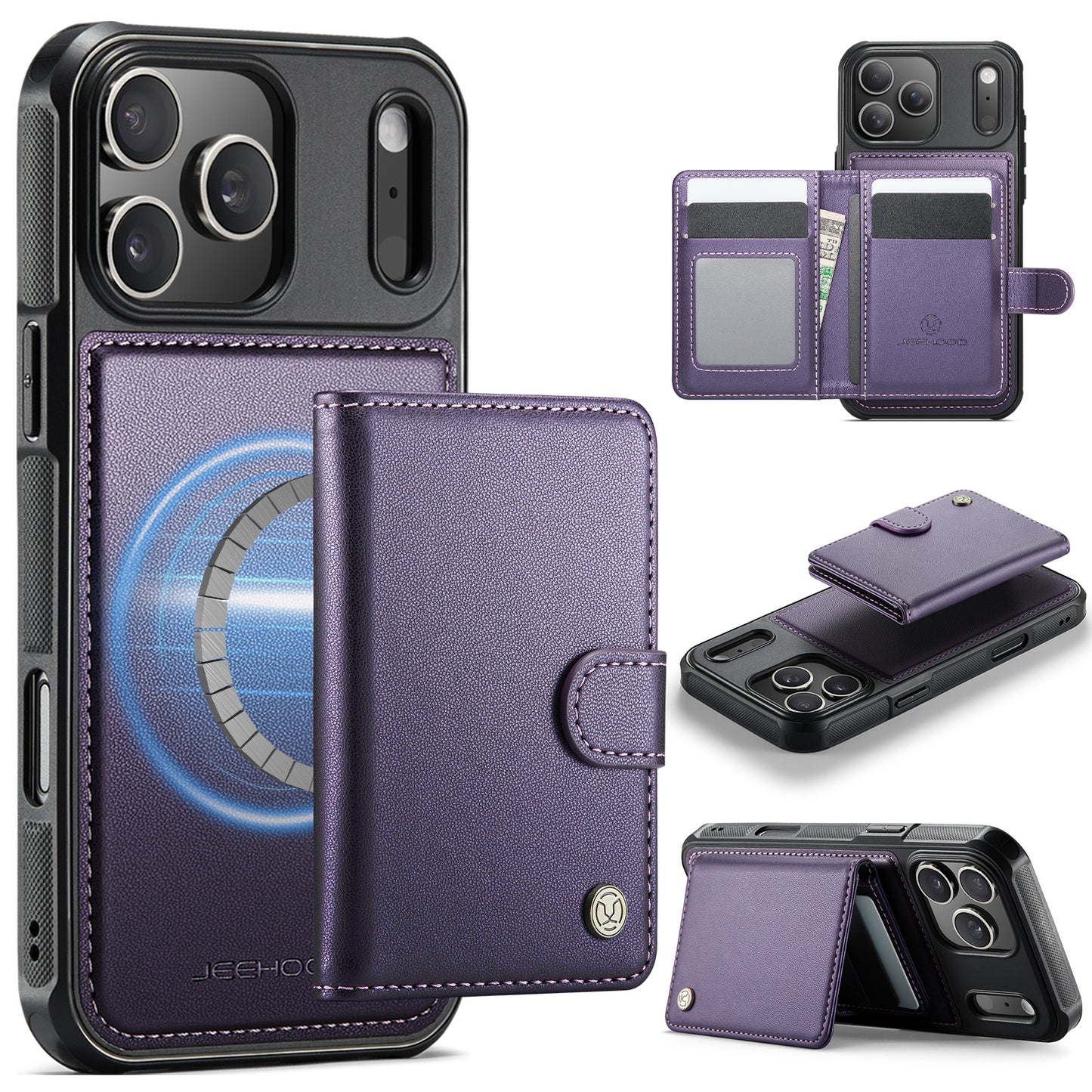 New 2-IN-1 RFID Blocking Card Holder Leather Phone Case for iPhone Air/17/17 Pro/17 Pro Max