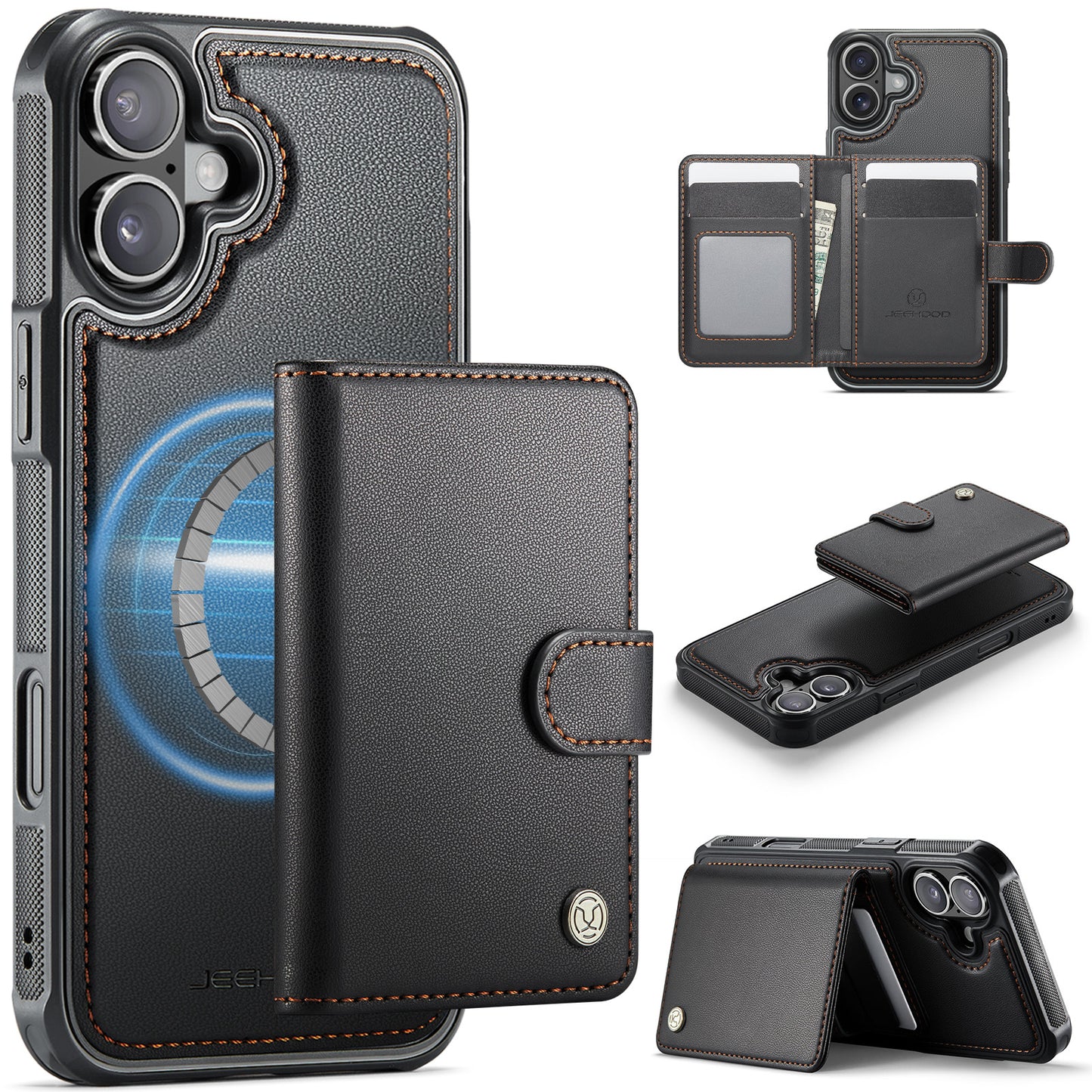 New 2-IN-1 RFID Blocking Card Holder Leather Phone Case for iPhone Air/17/17 Pro/17 Pro Max