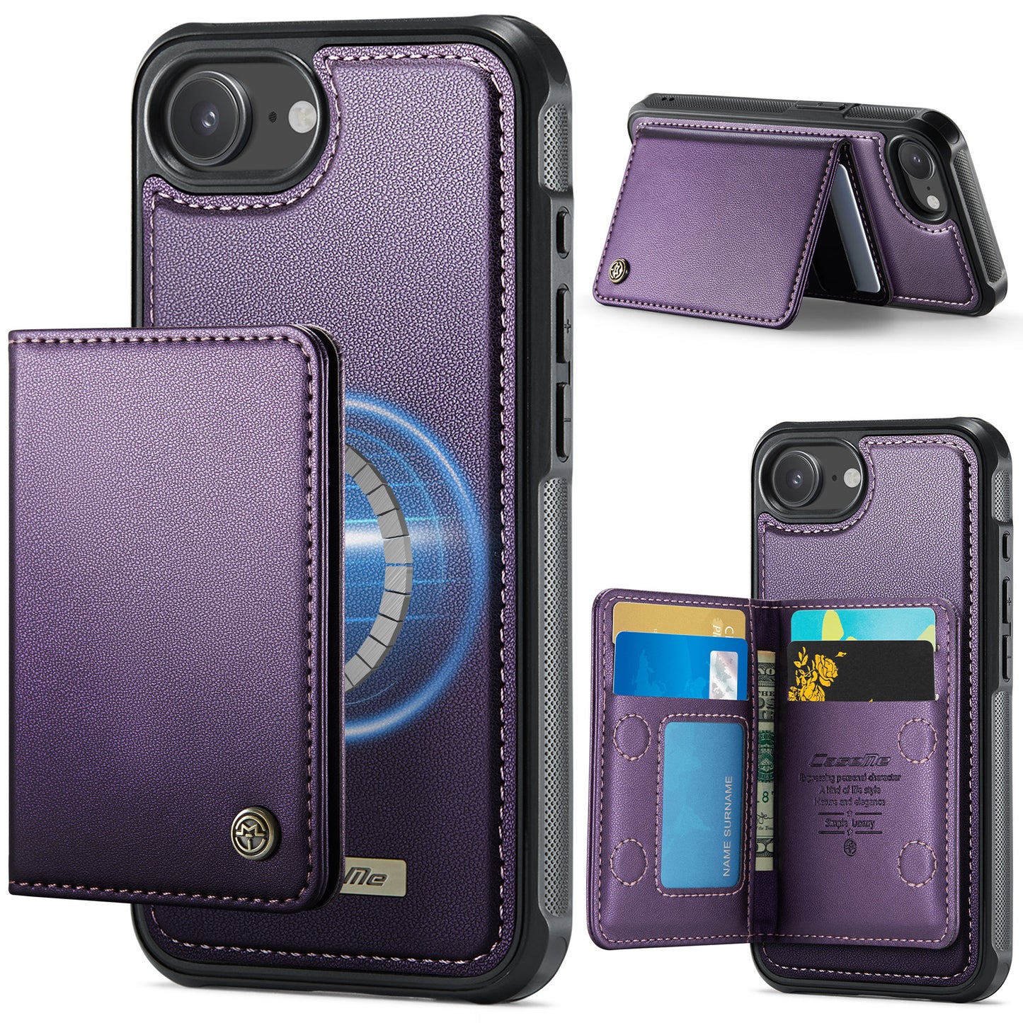 New 2-IN-1 RFID Blocking Wallet Card Holder Leather Case for iPhone