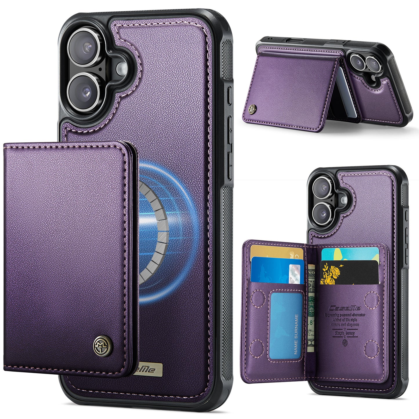 New 2-IN-1 RFID Blocking Wallet Card Holder Leather Case for iPhone