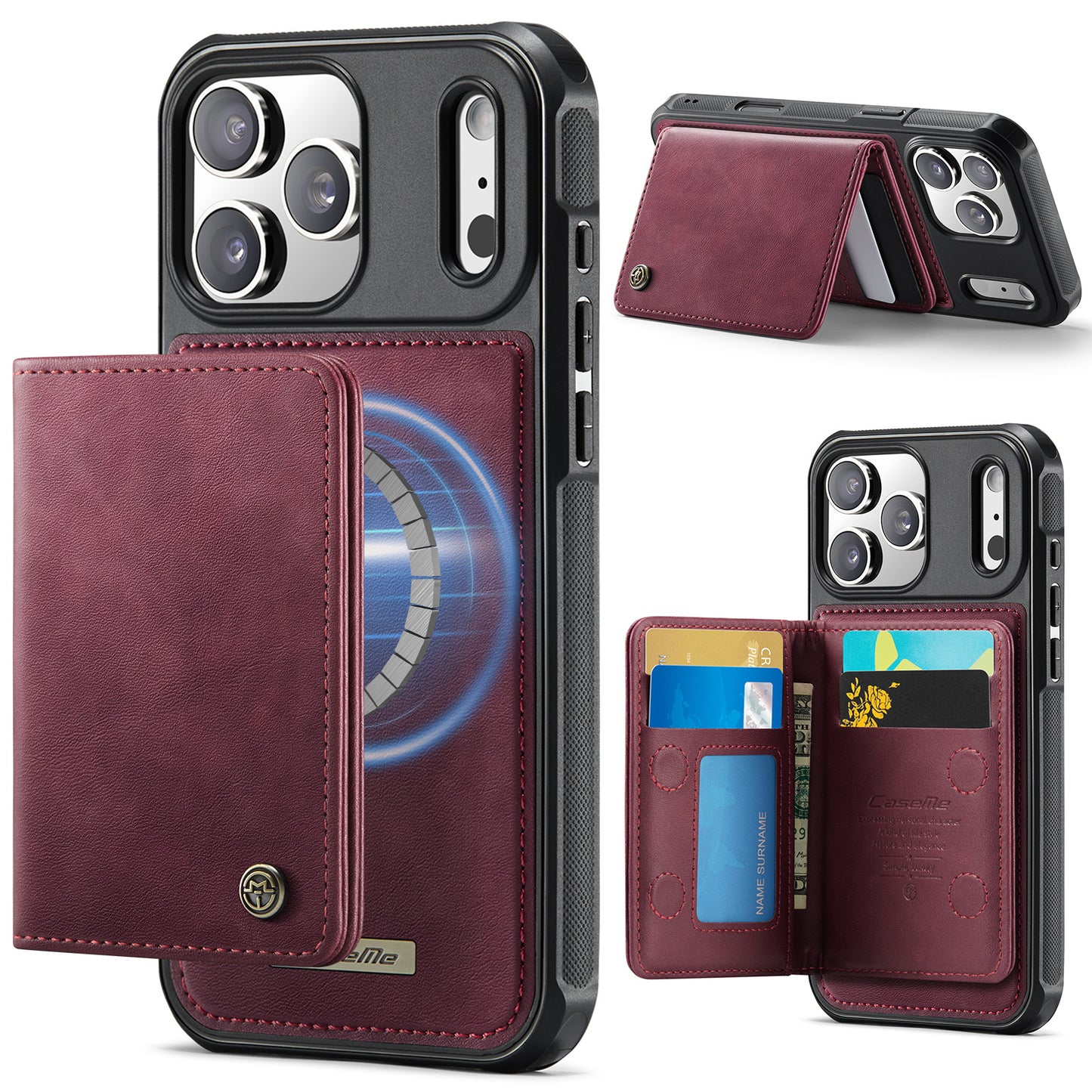 New 2-IN-1 RFID Blocking Wallet Card Holder Leather Case for iPhone