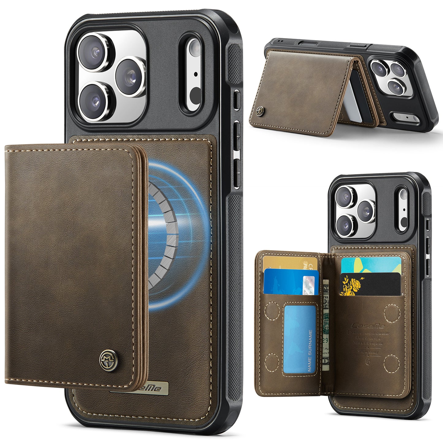 New 2-IN-1 RFID Blocking Wallet Card Holder Leather Case for iPhone