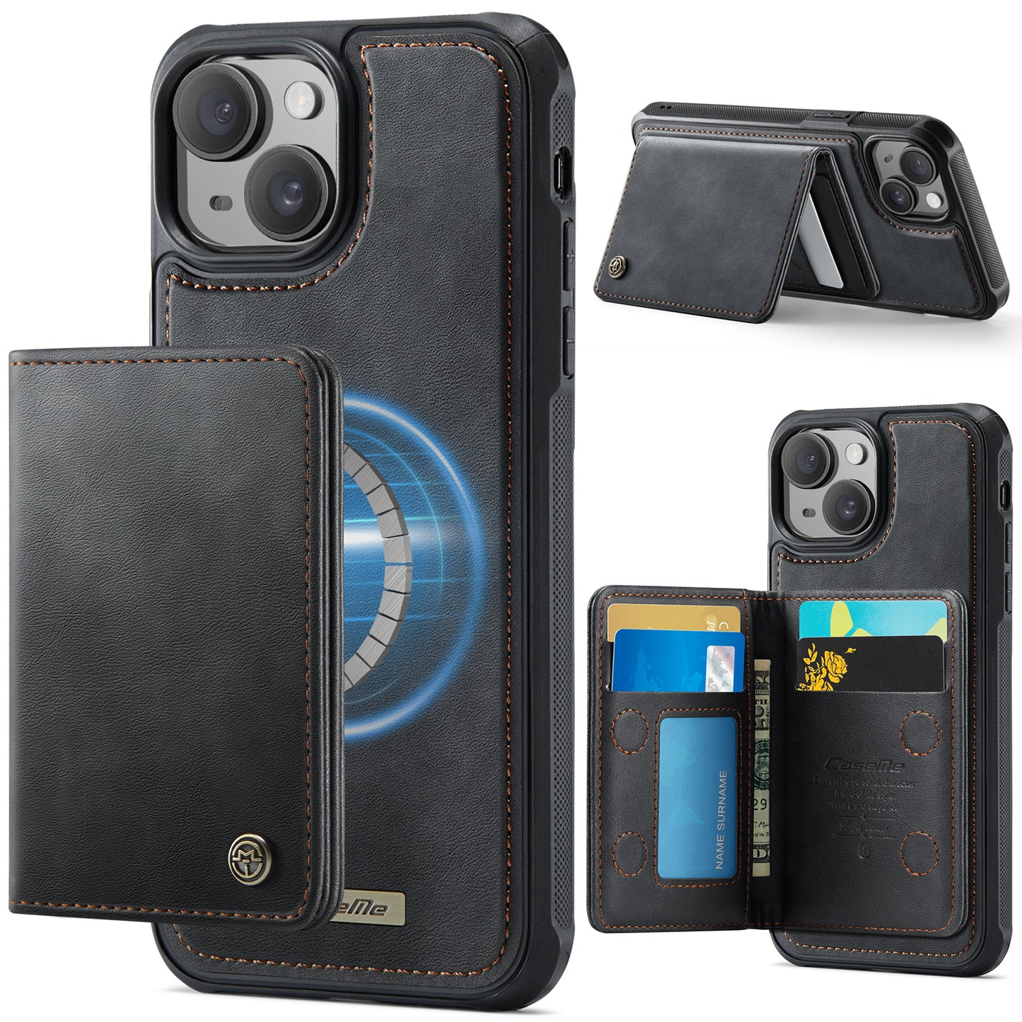 New 2-IN-1 RFID Blocking Wallet Card Holder Leather Case for iPhone