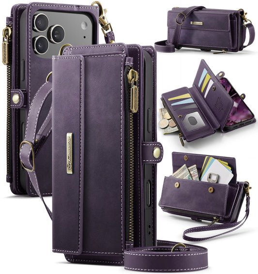 New RFID Blocking Zipper Wallet Supports Wireless Charging with Long and Short Lanyard Leather Phone Case for iPhone Air/17/17 Pro/17 Pro Max