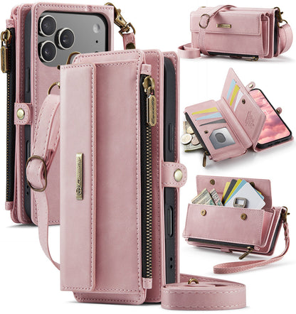New RFID Blocking Zipper Wallet Supports Wireless Charging with Long and Short Lanyard Leather Phone Case for iPhone Air/17/17 Pro/17 Pro Max
