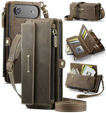 New RFID Blocking Zipper Wallet Supports Wireless Charging with Long and Short Lanyard Leather Phone Case for iPhone Air/17/17 Pro/17 Pro Max