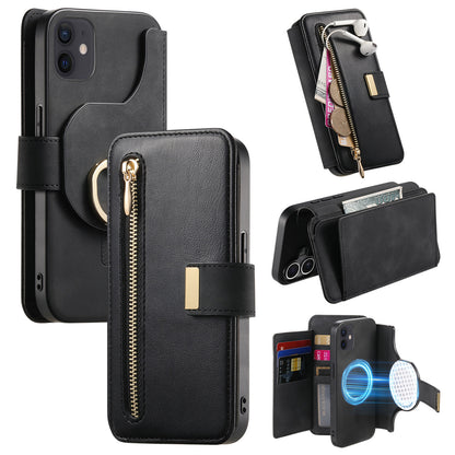 New RFID Blocking Zipper Wallet Magnetic Leather Phone Case for iPhone