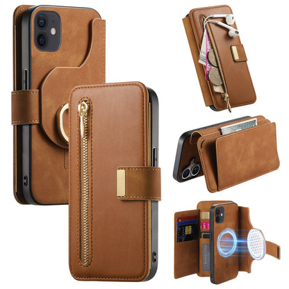 New RFID Blocking Zipper Wallet Magnetic Leather Phone Case for iPhone