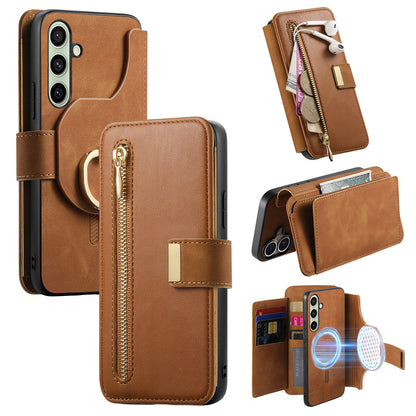 New RFID Blocking Zipper Wallet Magnetic Leather Phone Case for Samsung