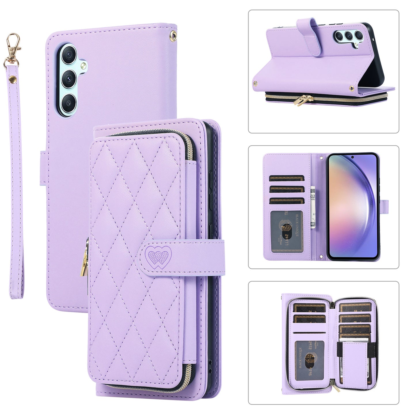 New Zipper Wallet Leather Card Holder Phone Case for Samsung