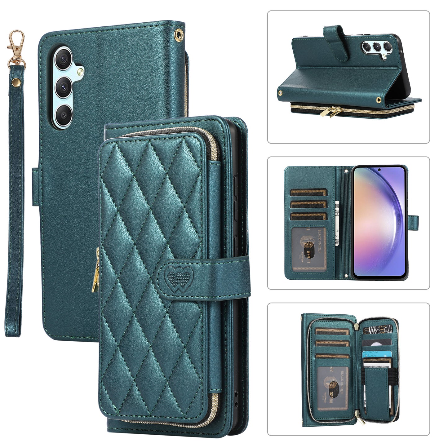 New Zipper Wallet Leather Card Holder Phone Case for Samsung