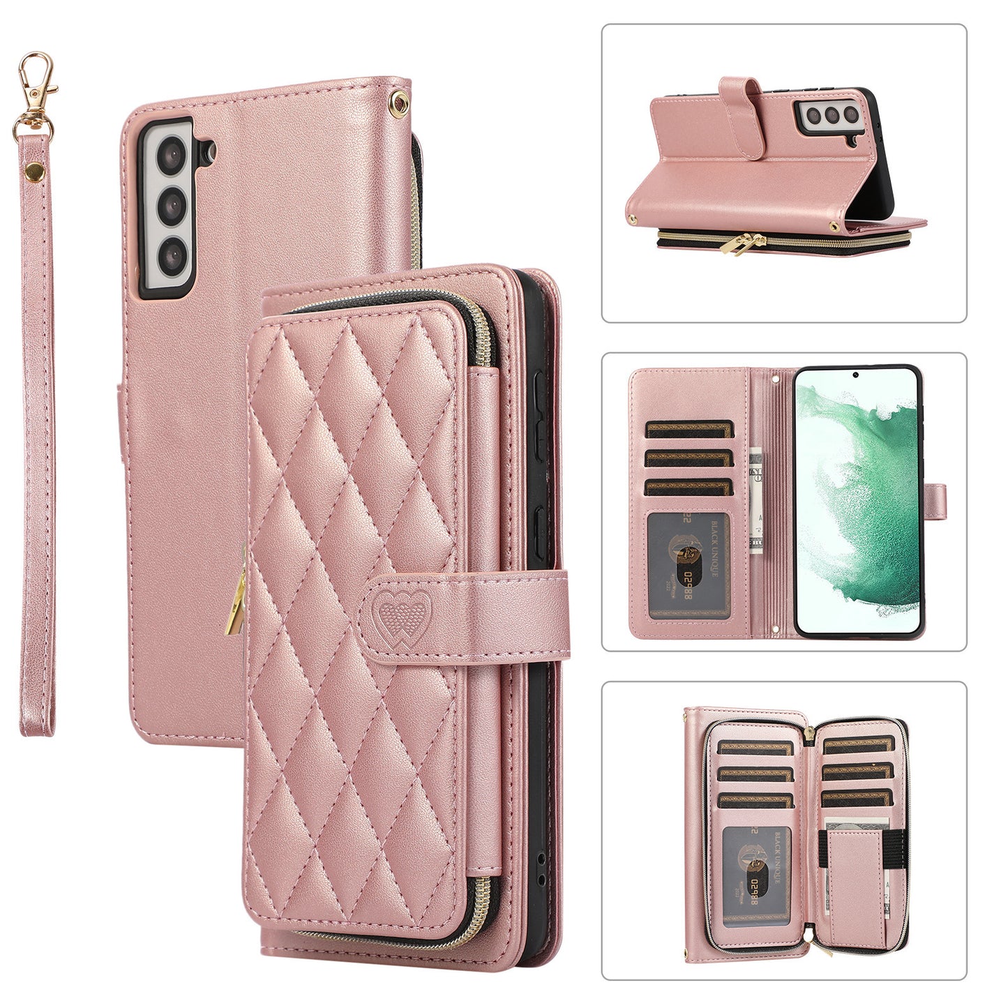 New Zipper Wallet Leather Card Holder Phone Case for Samsung