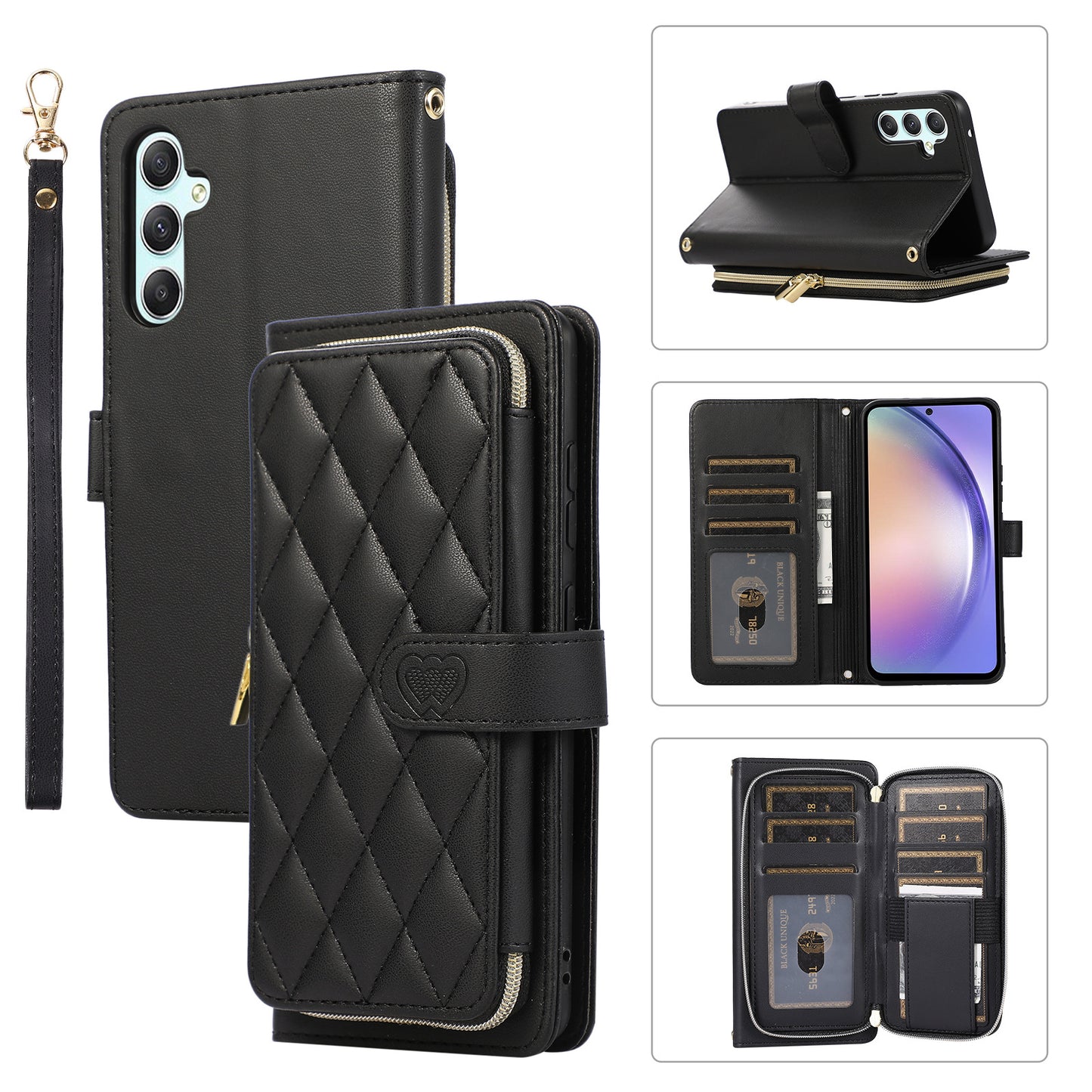 New Zipper Wallet Leather Card Holder Phone Case for Samsung