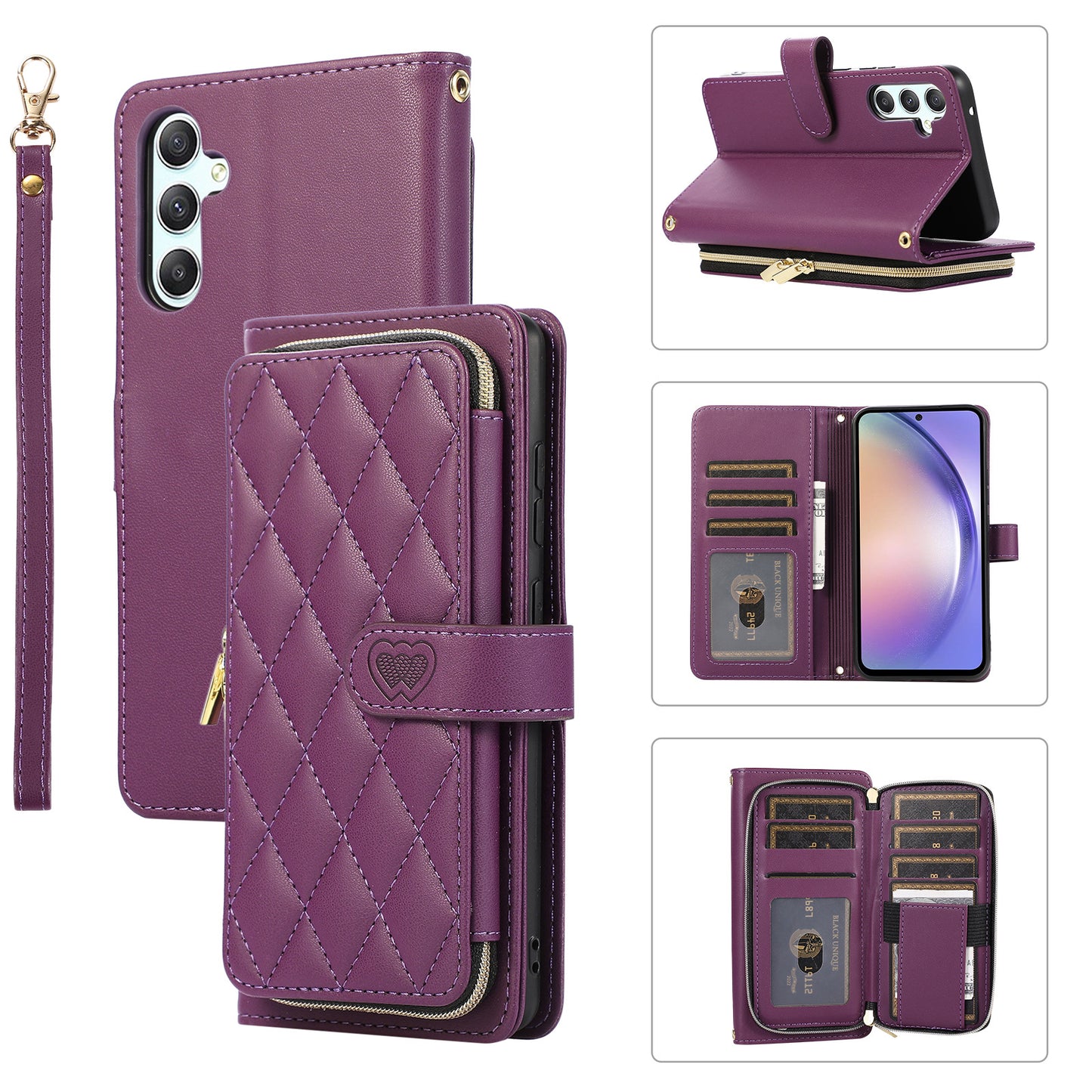 New Zipper Wallet Leather Card Holder Phone Case for Samsung