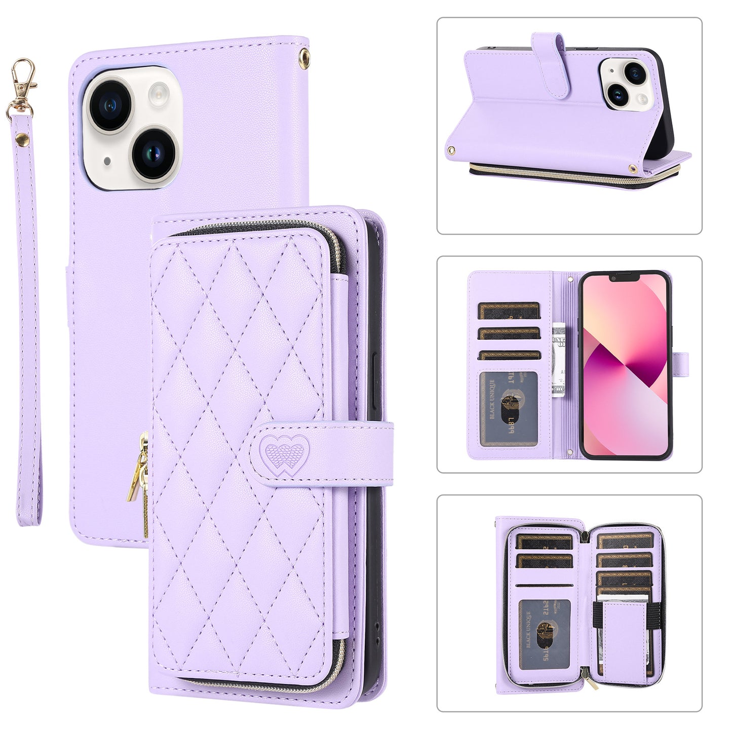 New Zipper Wallet Leather Card Holder Phone Case for iPhone