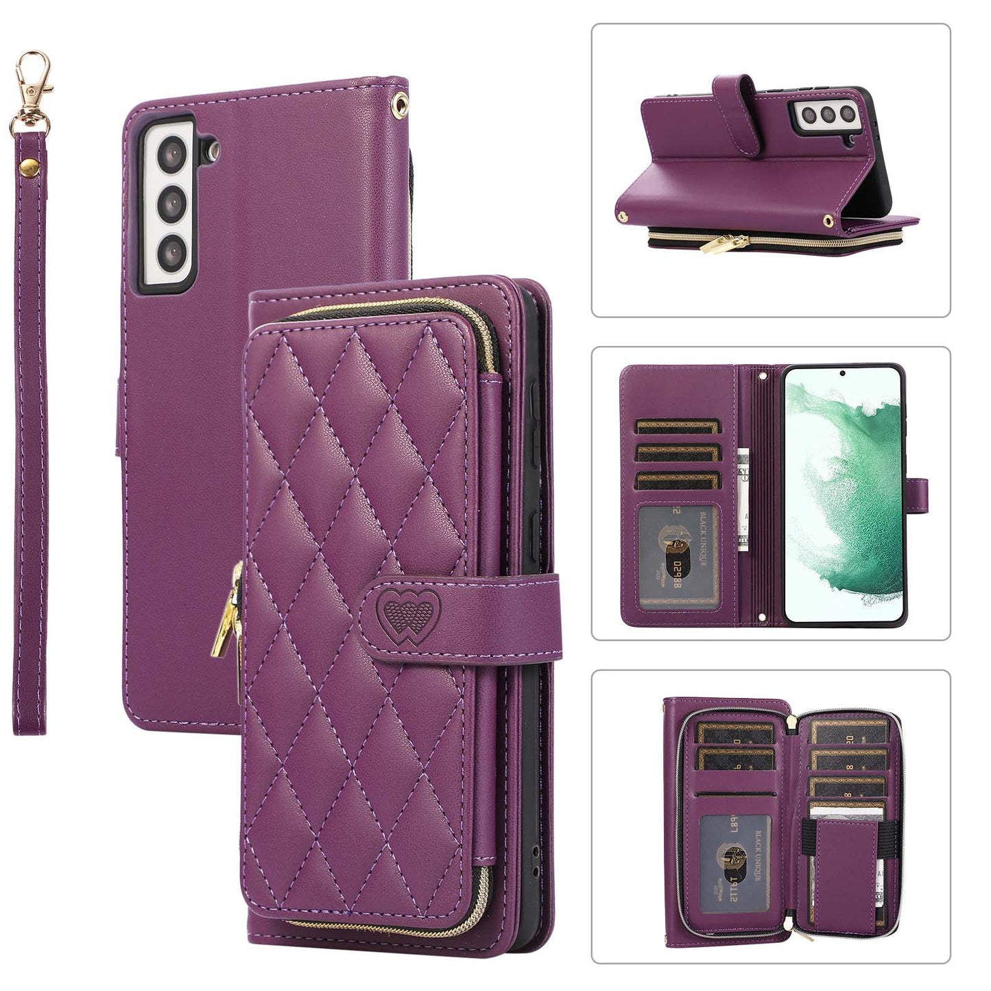 New Zipper Wallet Leather Card Holder Phone Case for Samsung