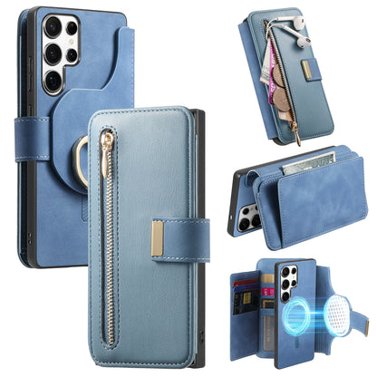 New RFID Blocking Zipper Wallet Magnetic Leather Phone Case for Samsung