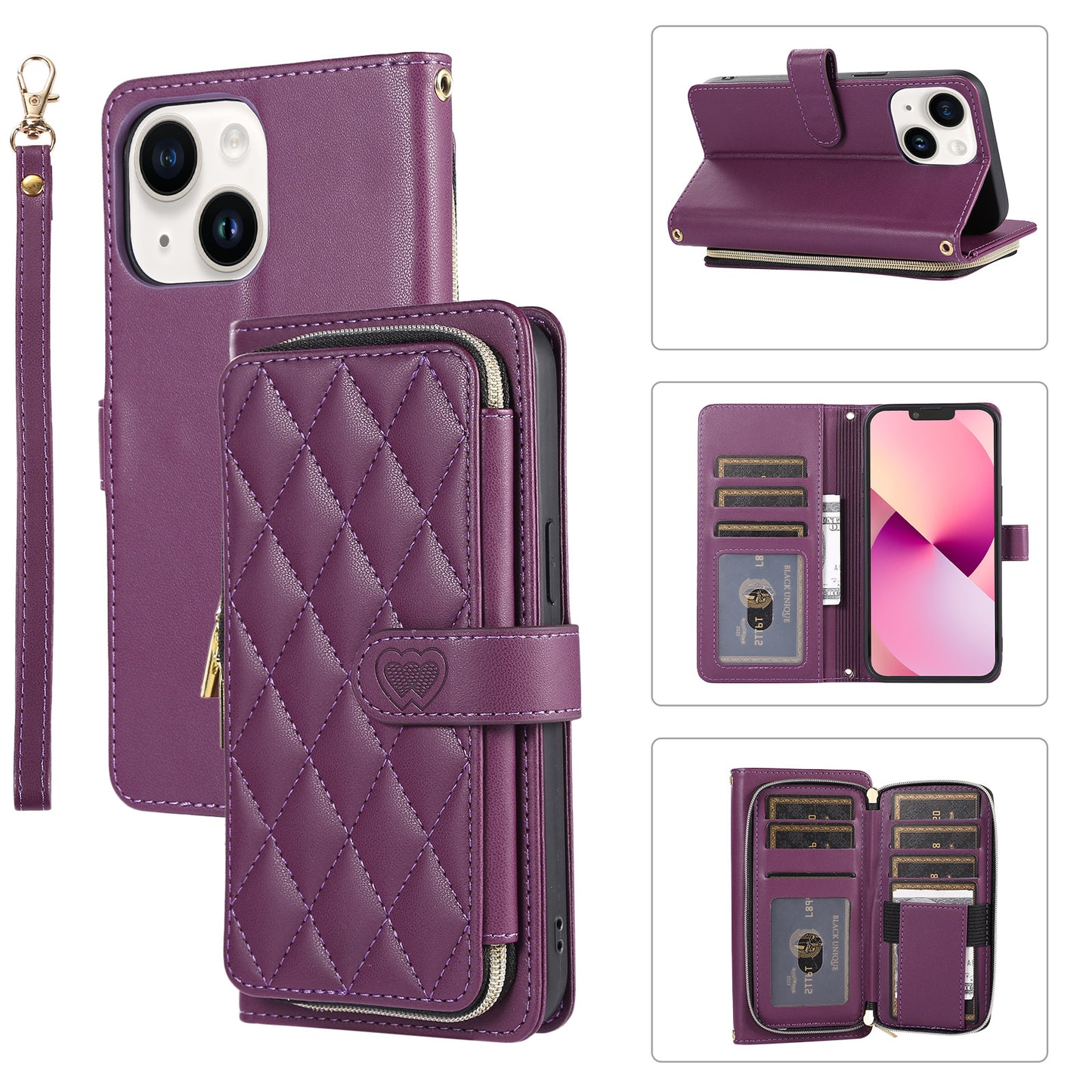 New Zipper Wallet Leather Card Holder Phone Case for iPhone