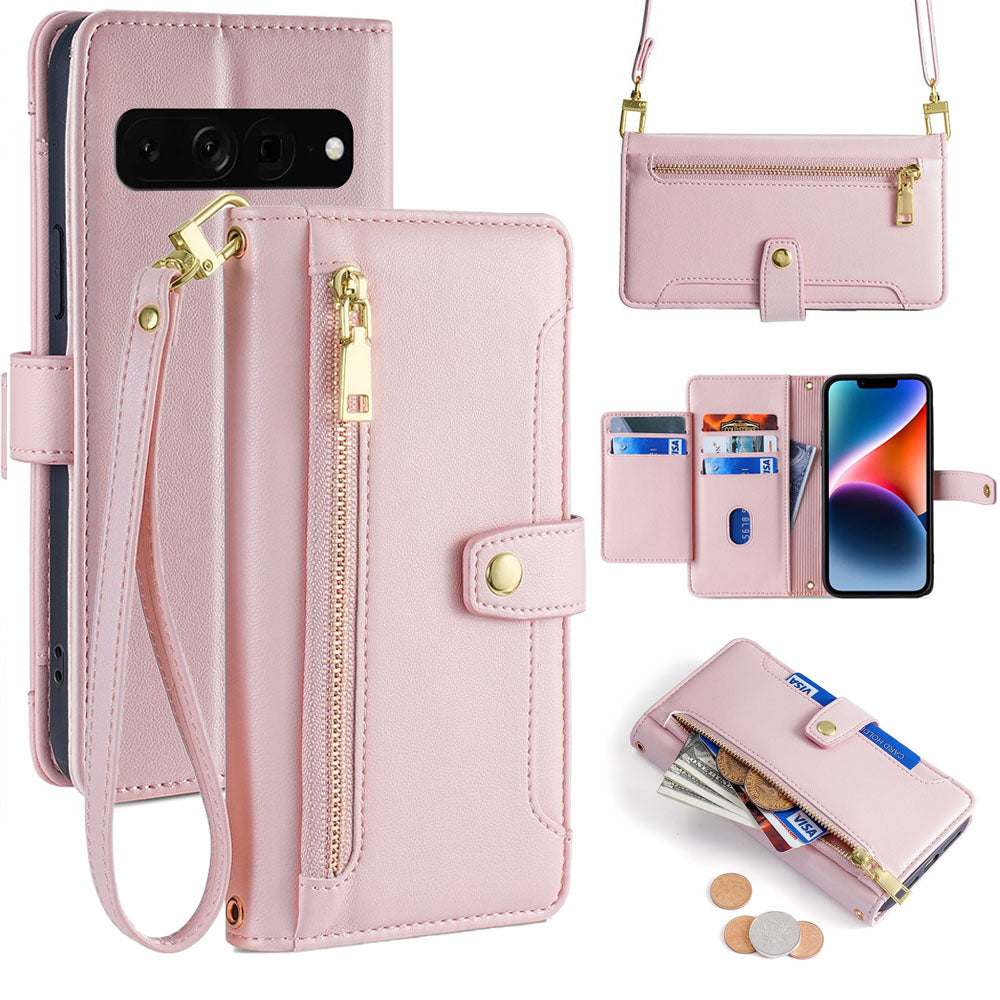 New Cross Body Zipper Wallet Leather Phone Case for Google Pixel