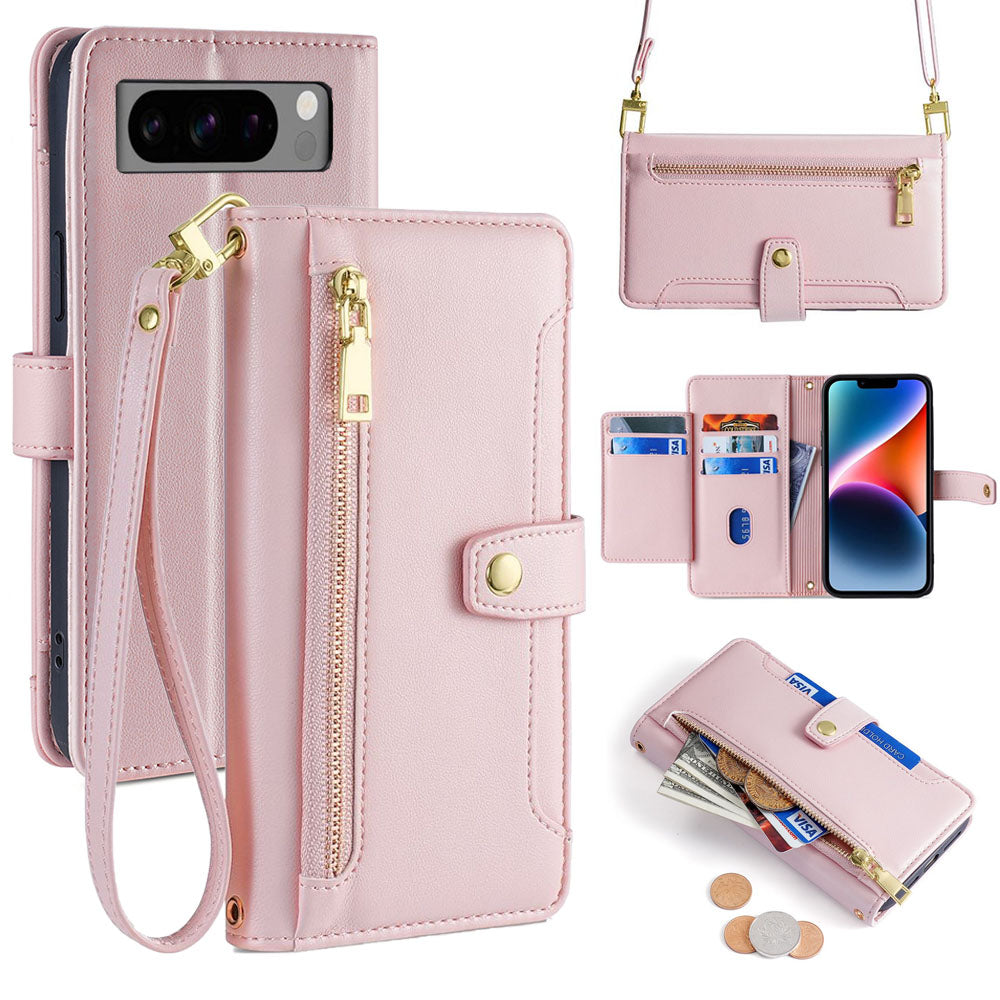 New Cross Body Zipper Wallet Leather Phone Case for Google Pixel