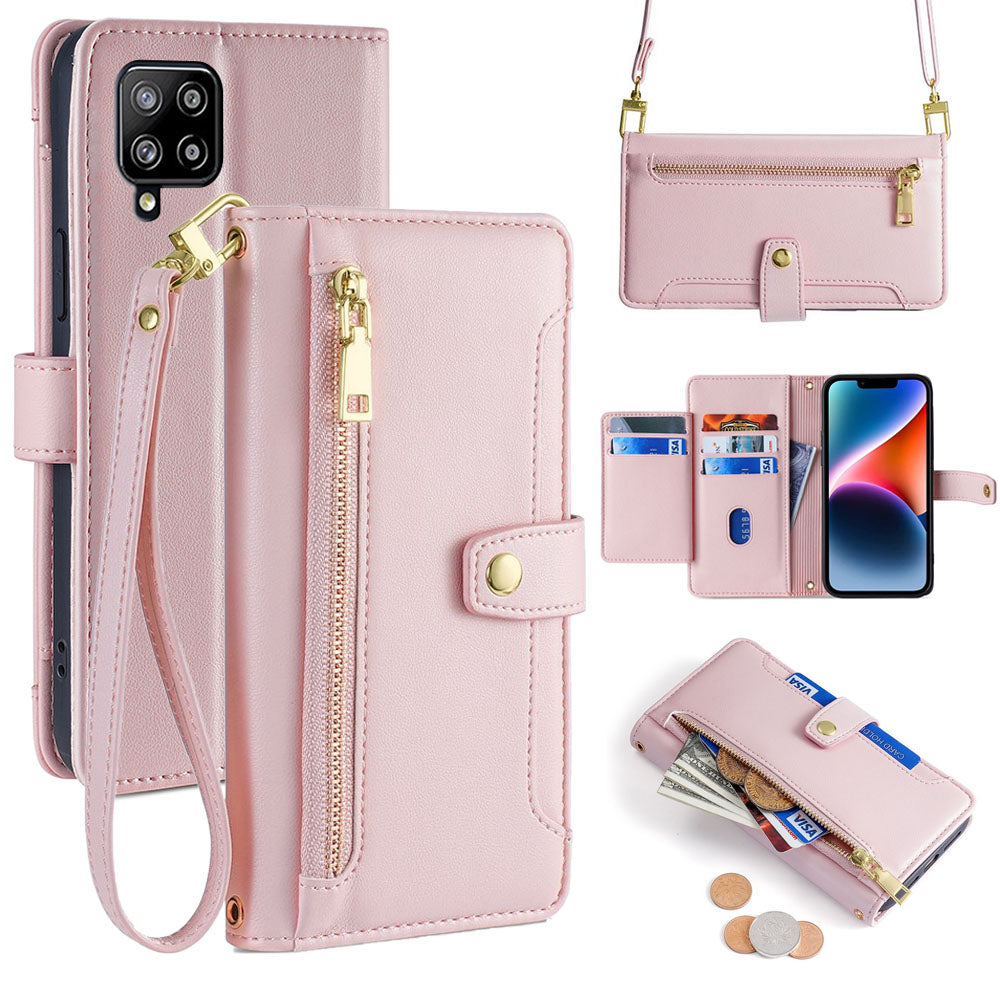 New Cross Body Zipper Wallet Leather Phone Case for Samsung Galaxy A