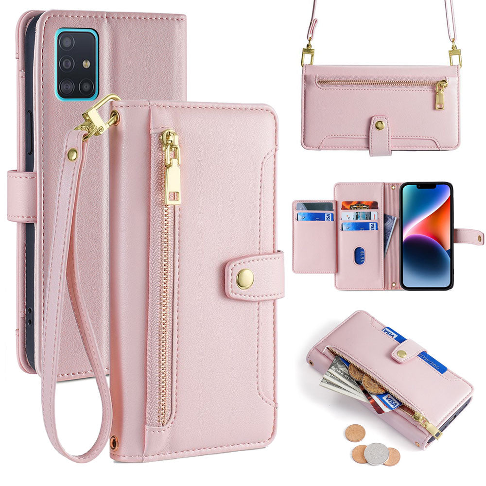 New Cross Body Zipper Wallet Leather Phone Case for Samsung Galaxy A