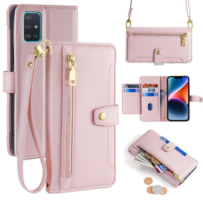 New Cross Body Zipper Wallet Leather Phone Case for Samsung Galaxy A