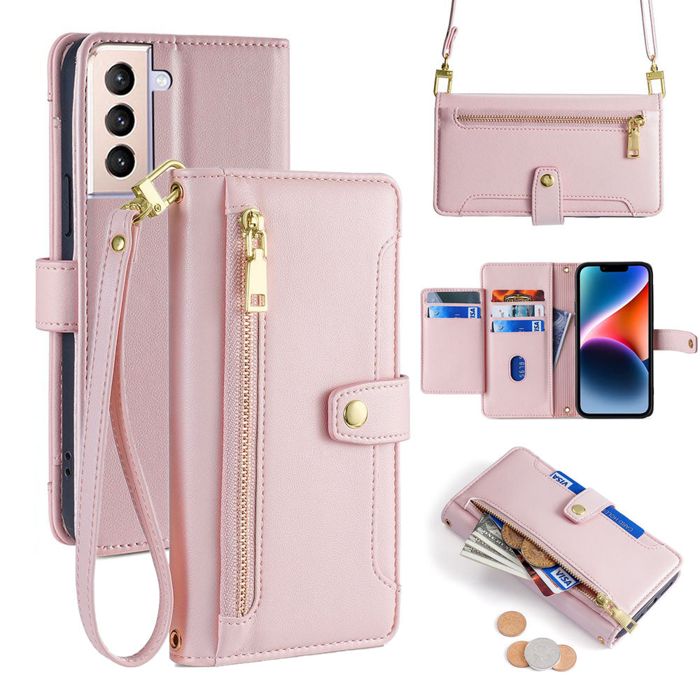 New Cross Body Zipper Wallet Leather Phone Case for Samsung