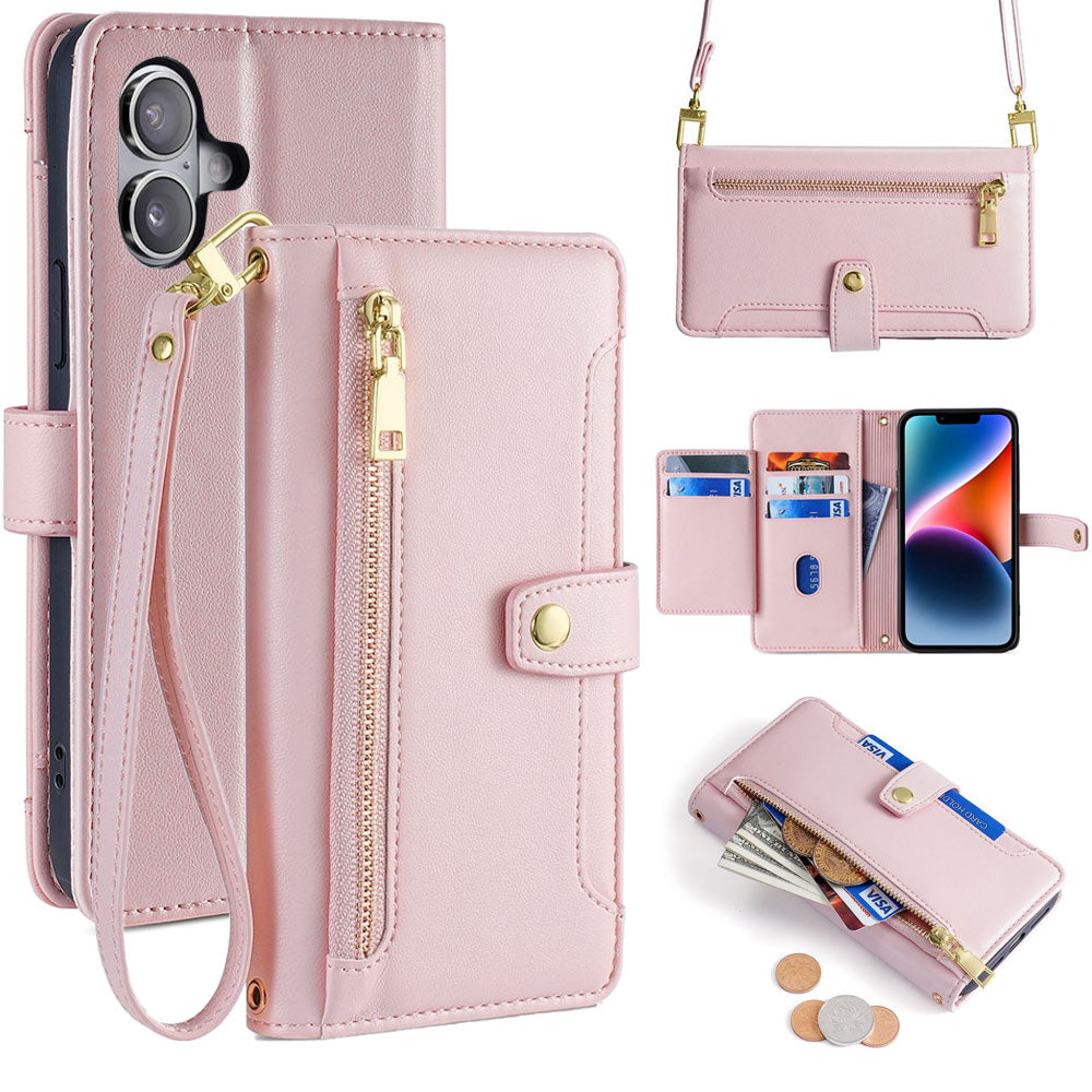 New Cross Body Zipper Wallet Leather Phone Case for iPhone 16/16 Pro/16 Plus/16 Pro Max