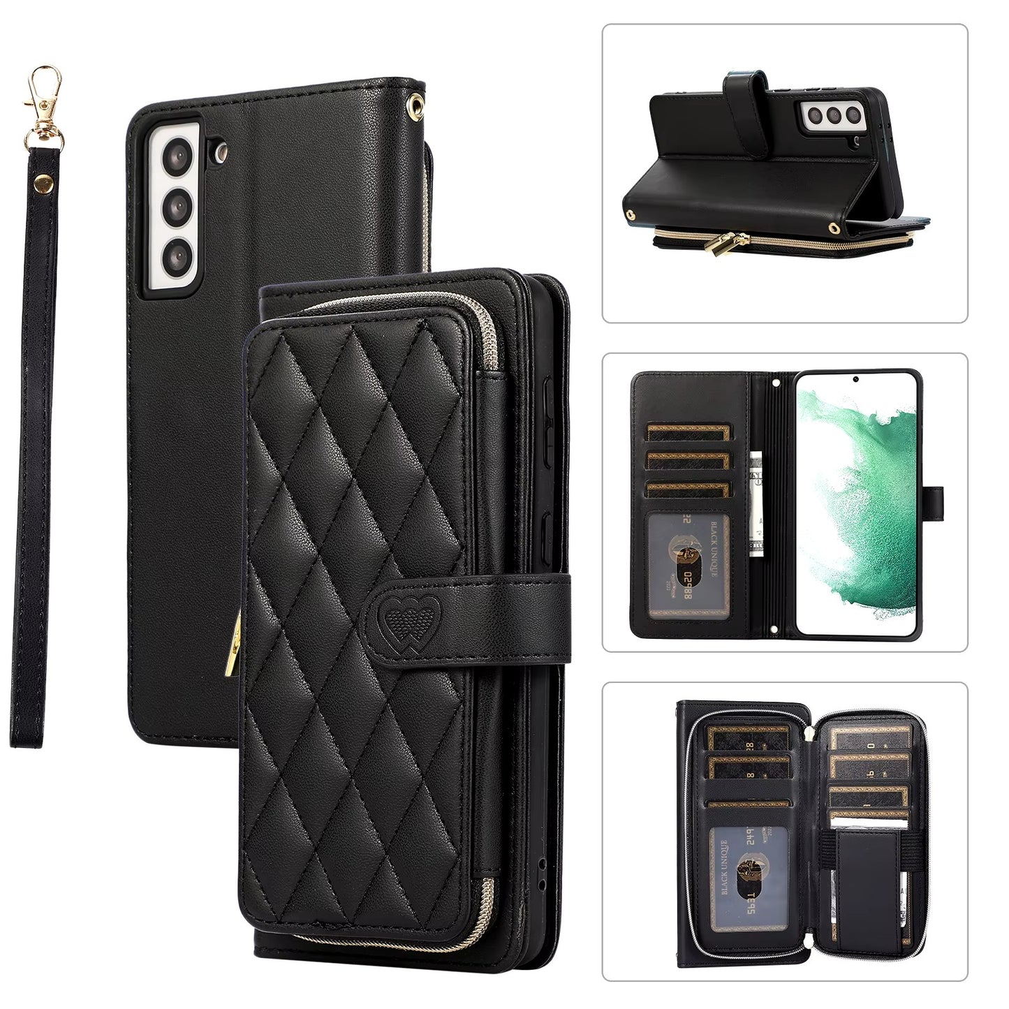 New Zipper Wallet Leather Card Holder Phone Case for Samsung