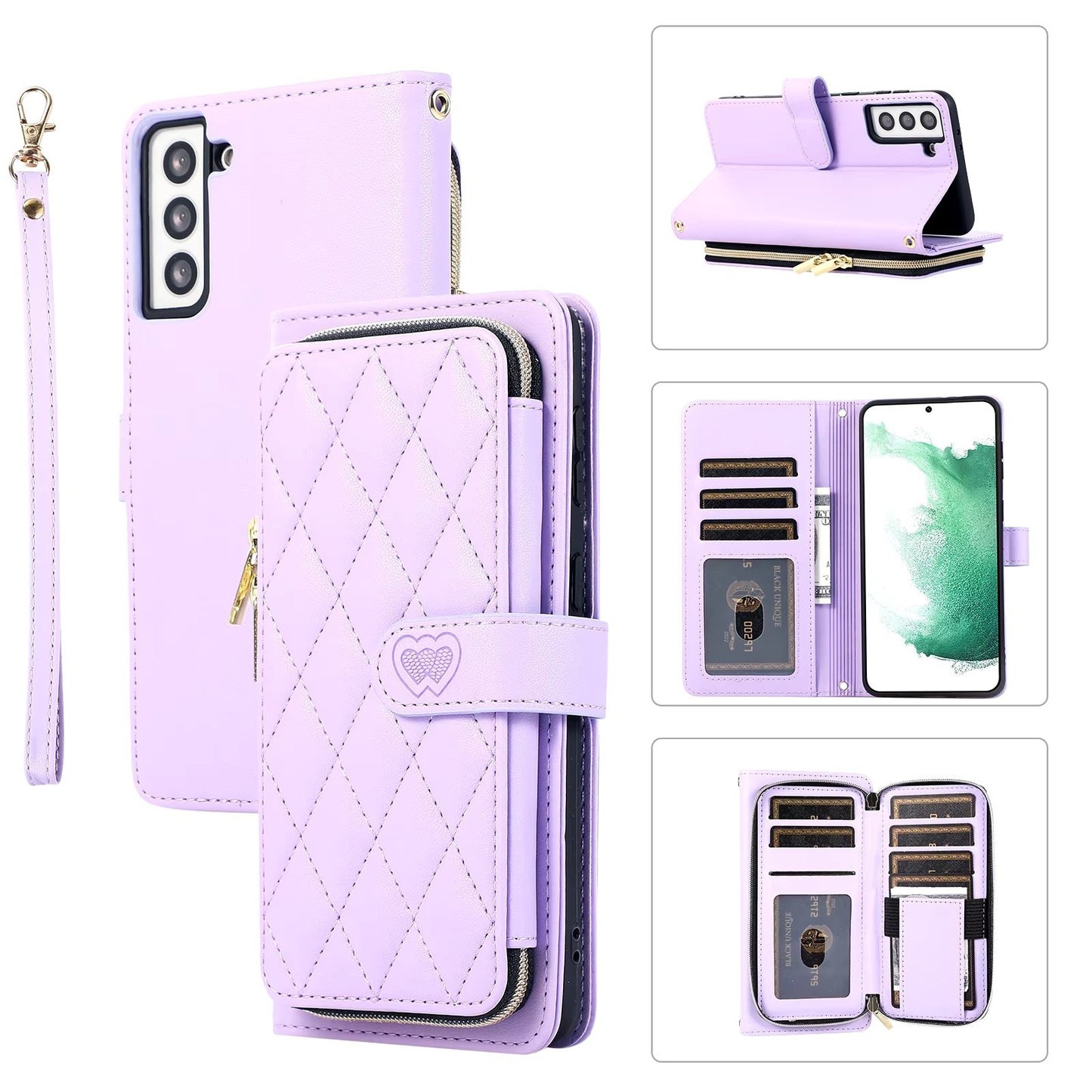 New Zipper Wallet Leather Card Holder Phone Case for Samsung