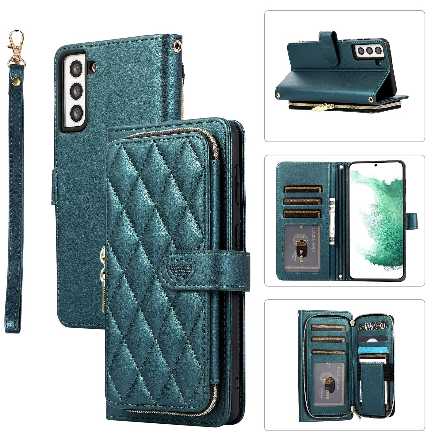 New Zipper Wallet Leather Card Holder Phone Case for Samsung