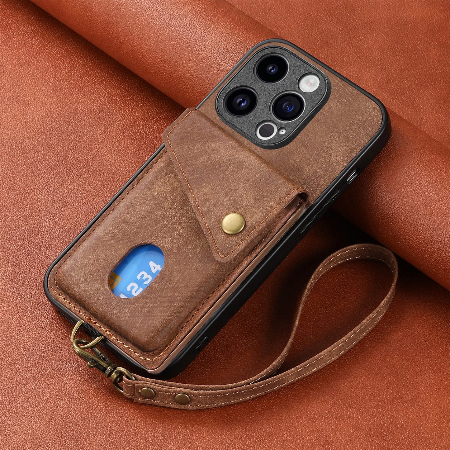 New Skin-feel Leather Phone Case with Lanyard for iPhone