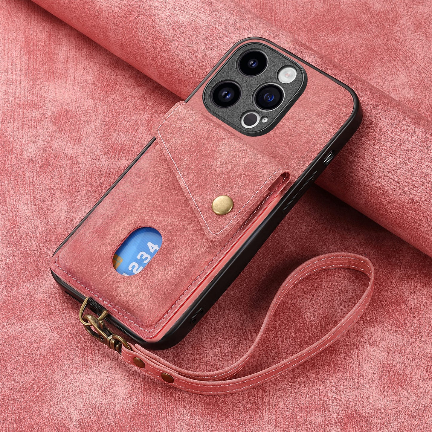 New Skin-feel Leather Phone Case with Lanyard for iPhone