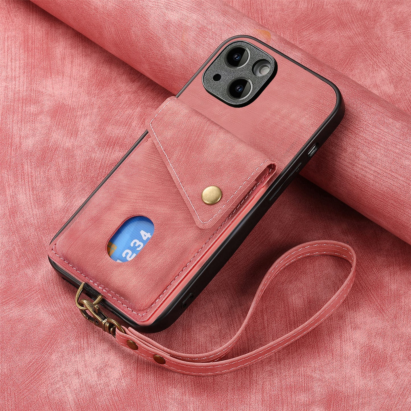 New Skin-feel Leather Phone Case with Lanyard for iPhone