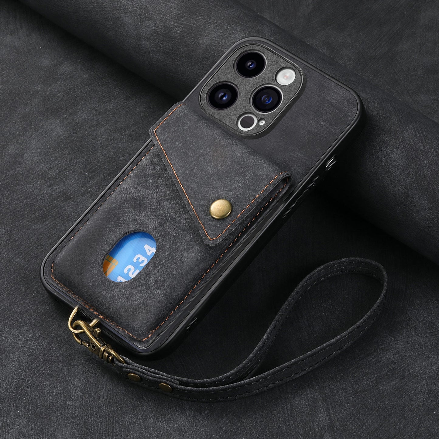 New Skin-feel Leather Phone Case with Lanyard for iPhone