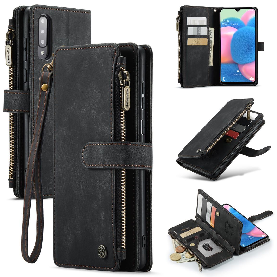 New Zipper Wallet Leather Wireless Charging Phone Case for Samsung Galaxy A