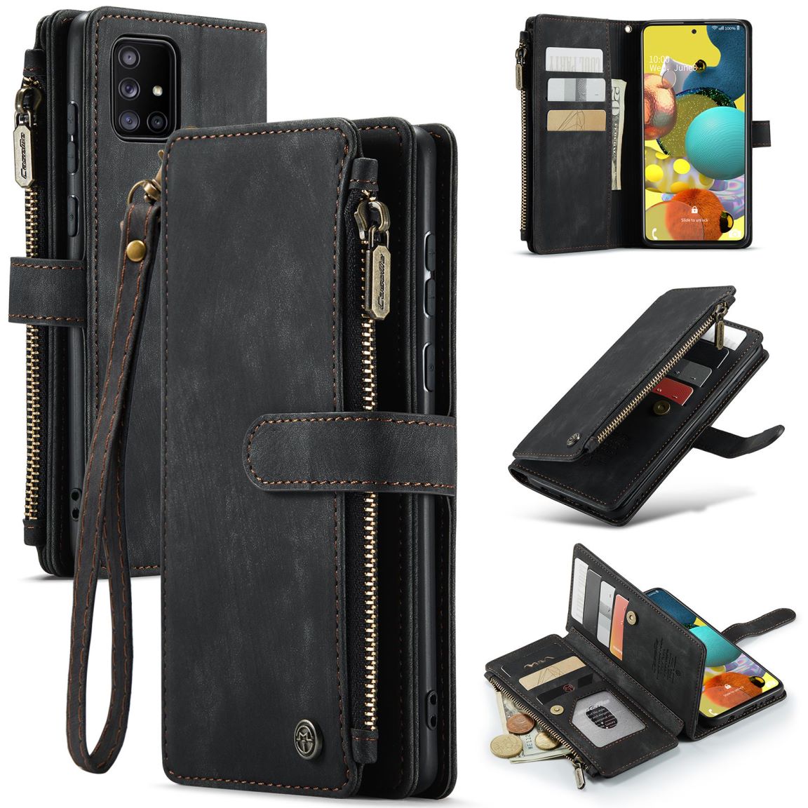 New Zipper Wallet Leather Wireless Charging Phone Case for Samsung Galaxy A