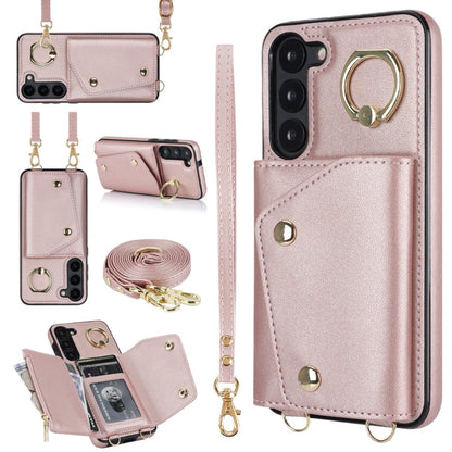 New Crossbody Zipper Wallet with Long and Short Lanyard Leather Card Holder Phone Case for Samsung