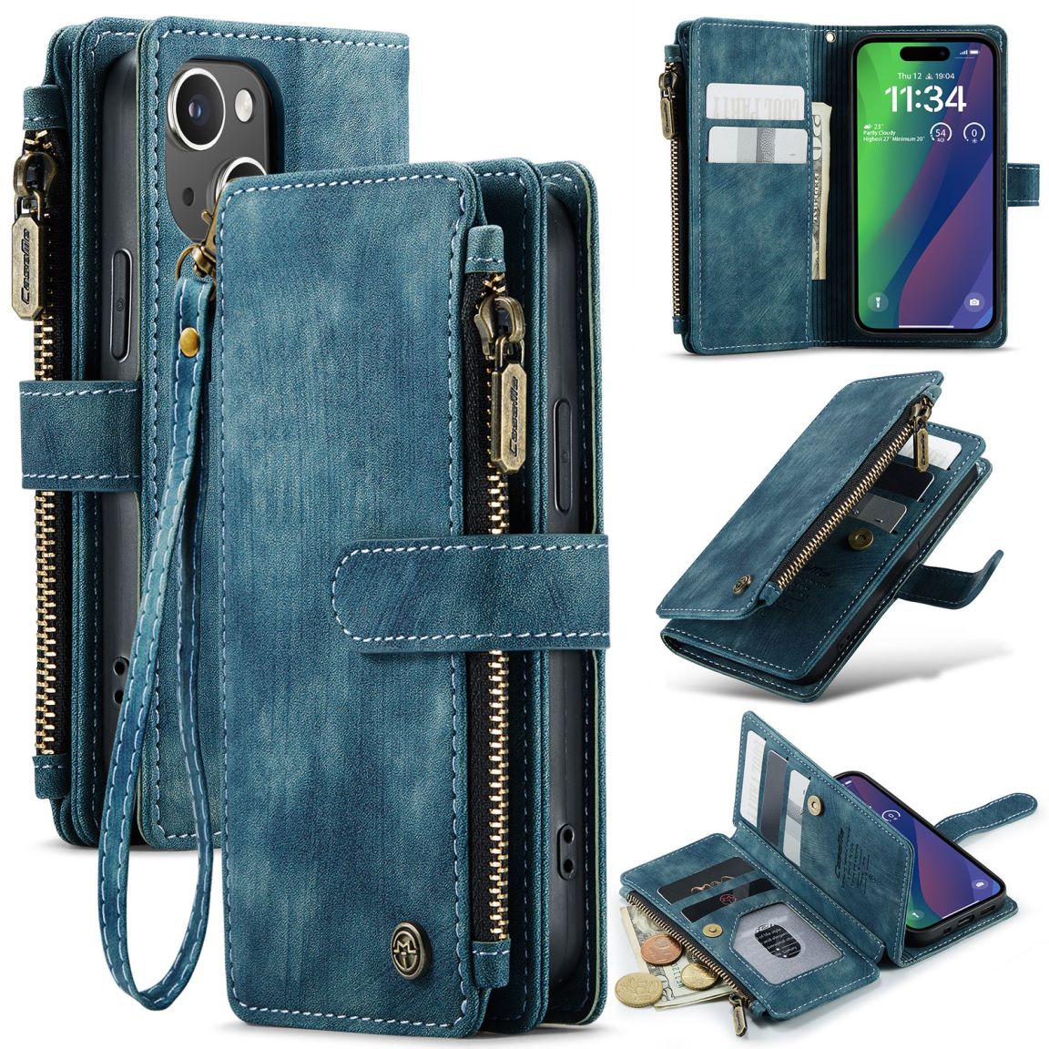 New Zipper Wallet Leather Wireless Charging Phone Case for iPhone